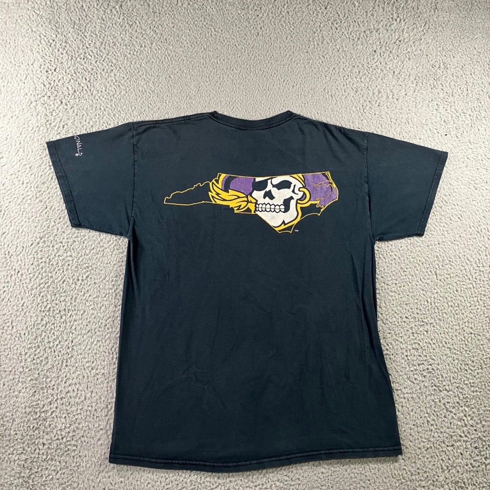 VTG‎ Y2K Gildan Graphic T-Shirt Men L Black ECU Pirate Nation Skull Collegiate